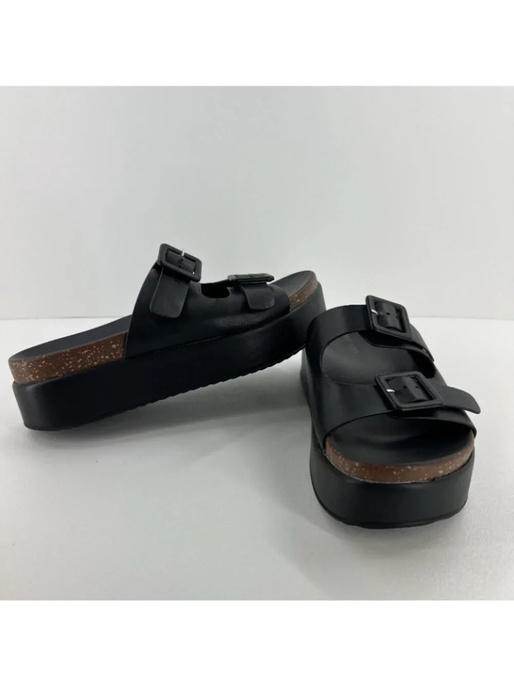 Project Cloud Platform Slide Sandals Womens 8.5 Memory Foam Wedge Leather Black
